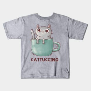 Cattuccino. Catte Latte. Cat and coffee. Kids T-Shirt